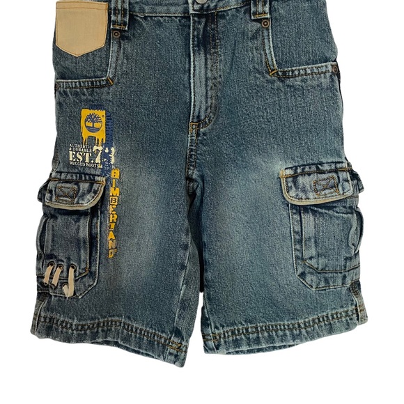 Timberland Boys Cargo Bermuda Denim Shorts Sz 5 100% Cotton Snap Button Closure - Picture 3 of 9